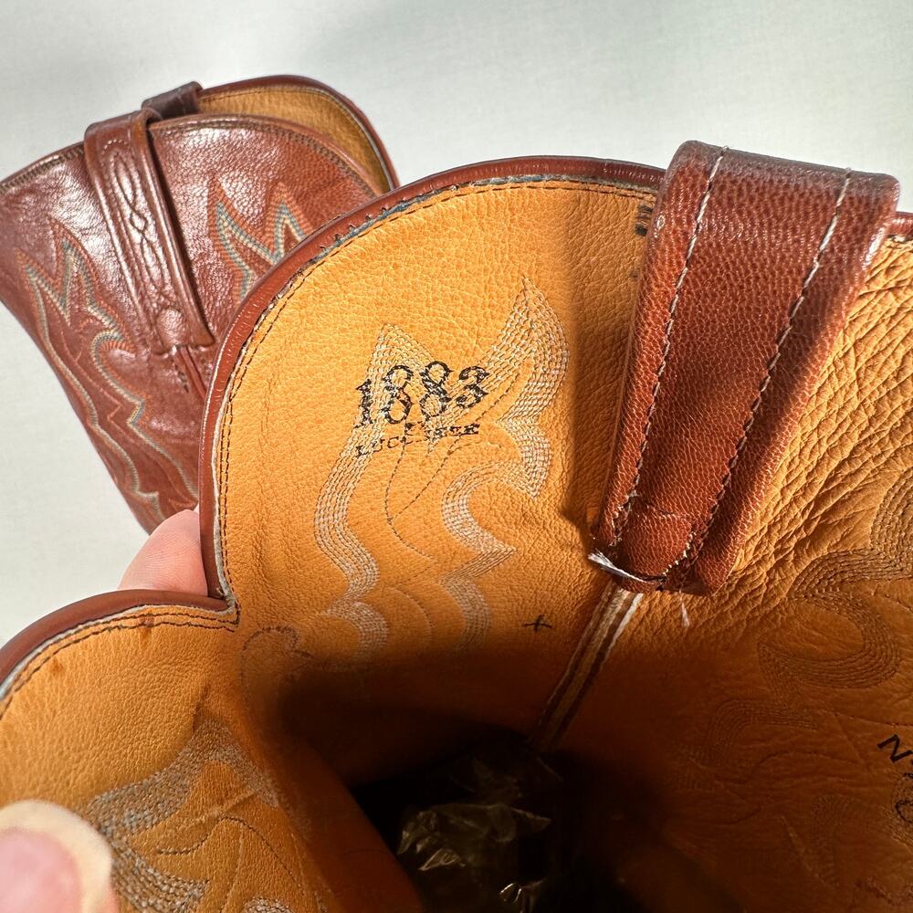 Lucchese 1883 Ostrich Cowboy Boots 8B Brown Western Vintage Cowgirl - Picture 14 of 16